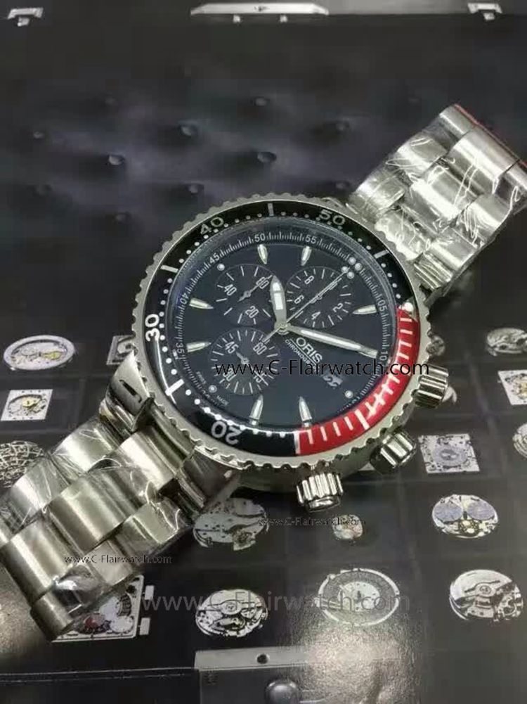 Replica Oris Black & Red Bezel Stainless Steel Watch